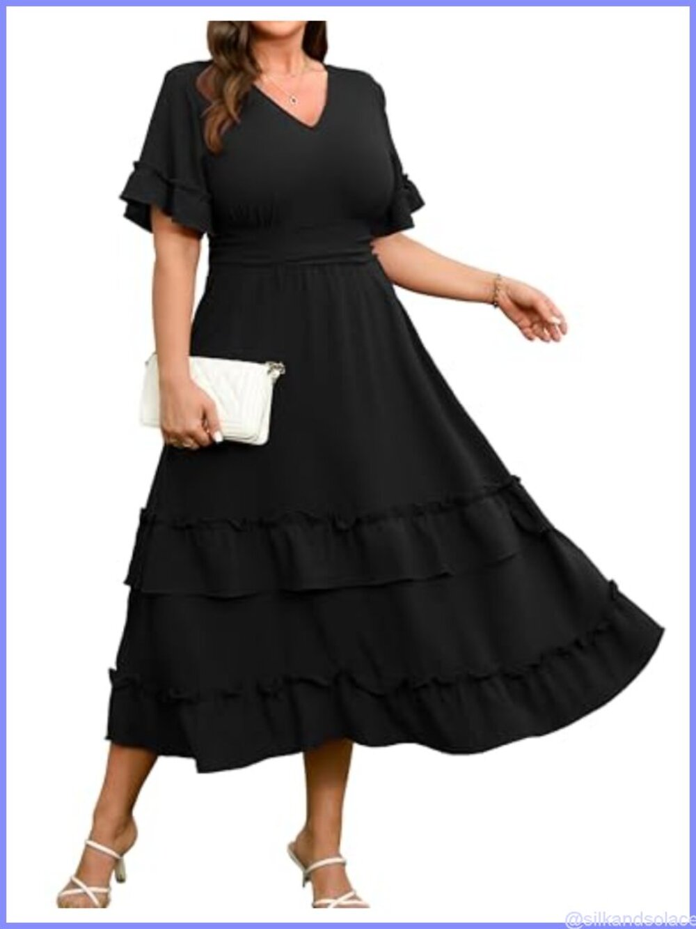 Plus Size Ruffle Sleeve V Neck Tiered Maxi Dress